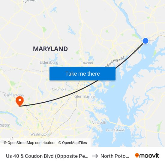 Us 40 & Coudon Blvd (Opposite Perryville Station Shopping Center) to North Potomac, Maryland map