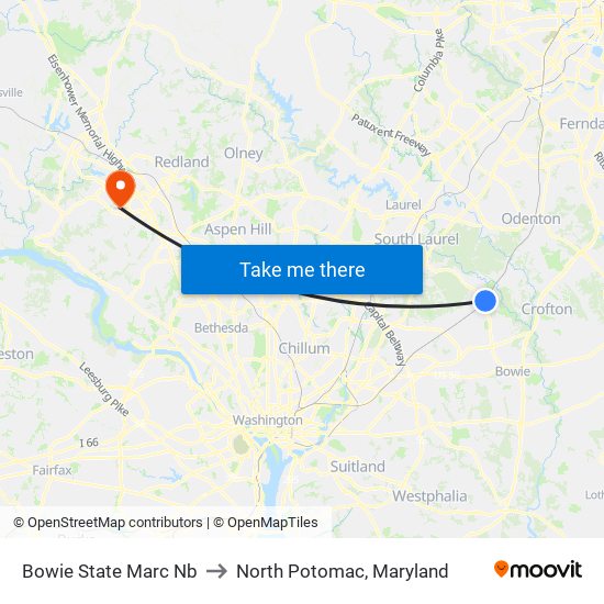 Bowie State Marc Nb to North Potomac, Maryland map