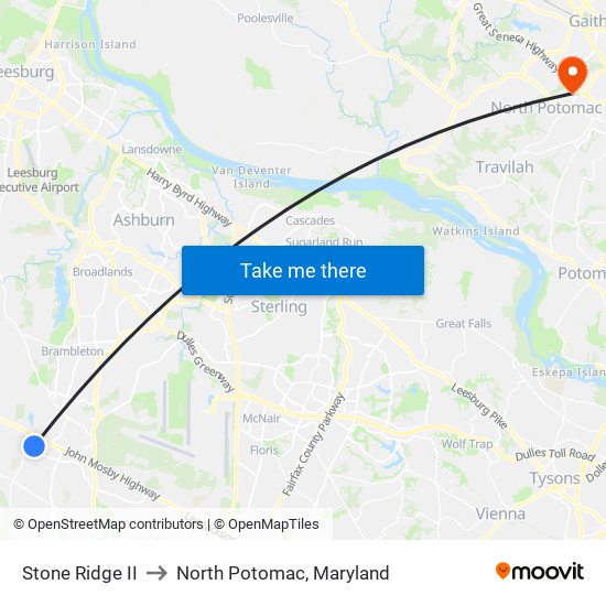 Stone Ridge II to North Potomac, Maryland map