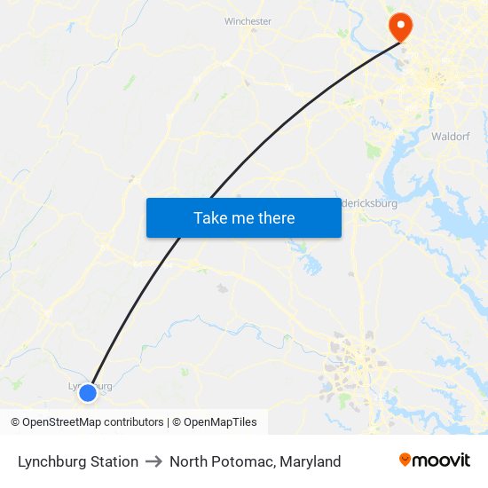 Lynchburg Station to North Potomac, Maryland map