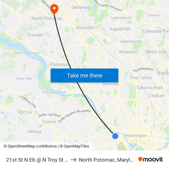 21st St N Eb @ N Troy St Ns to North Potomac, Maryland map