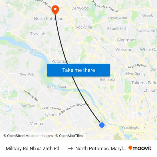 Military Rd Nb @ 25th Rd N FS to North Potomac, Maryland map