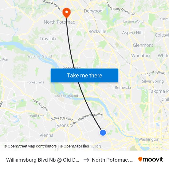 Williamsburg Blvd Nb @ Old Dominion Dr FS to North Potomac, Maryland map