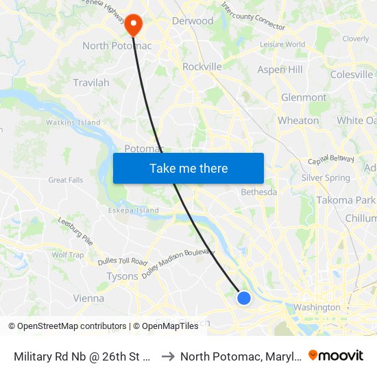 Military Rd Nb @ 26th St N Ns to North Potomac, Maryland map