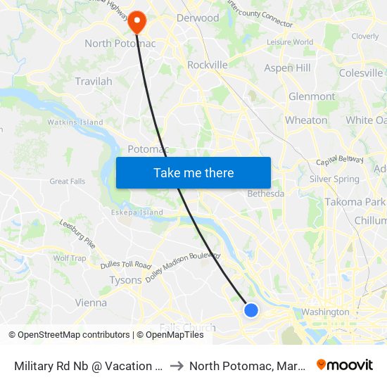 Military Rd Nb @ Vacation Ln FS to North Potomac, Maryland map