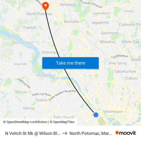 N Veitch St Nb @ Wilson Blvd FS to North Potomac, Maryland map