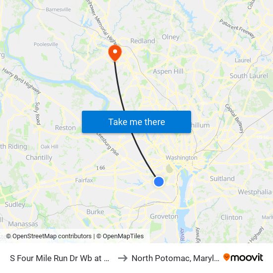 S Four Mile Run Dr Wb at 4191 to North Potomac, Maryland map