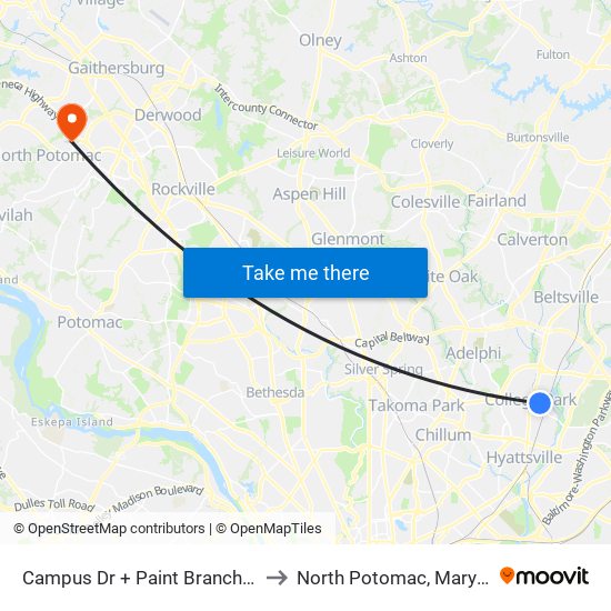 Campus Dr + Paint Branch Trail to North Potomac, Maryland map