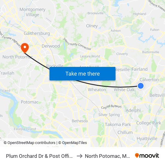 Plum Orchard Dr & Post Office Annex to North Potomac, Maryland map