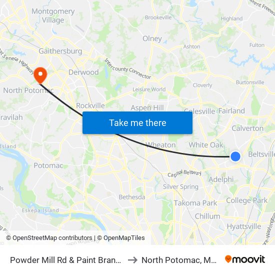 Powder Mill Rd & Paint Branch Home to North Potomac, Maryland map