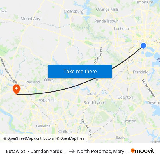 Eutaw St. - Camden Yards (Eb) to North Potomac, Maryland map