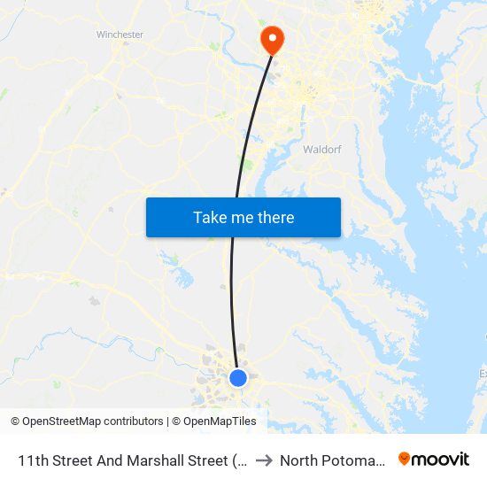 11th Street And Marshall Street (Vcu Medical Center) to North Potomac, Maryland map