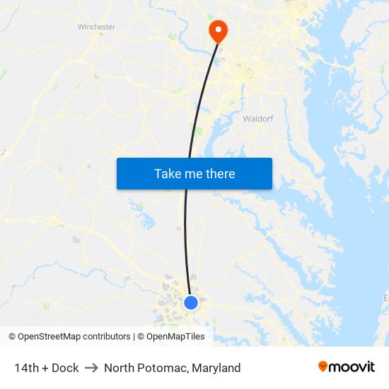 14th + Dock to North Potomac, Maryland map