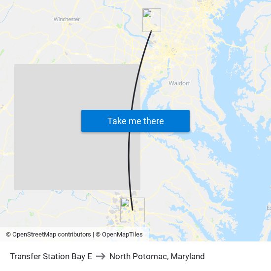Transfer Station Bay E to North Potomac, Maryland map