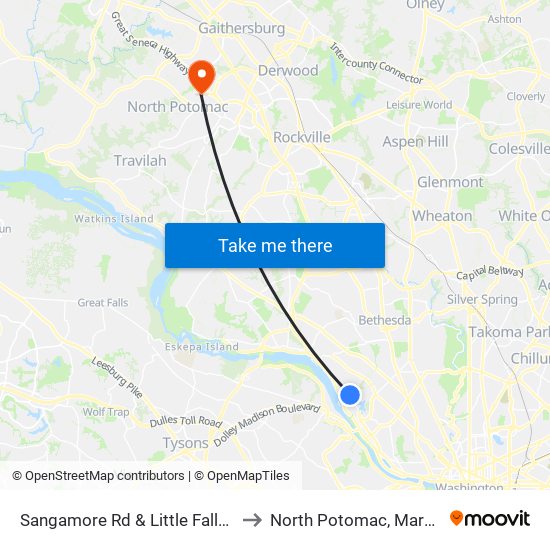 Sangamore Rd & Little Falls Mall to North Potomac, Maryland map