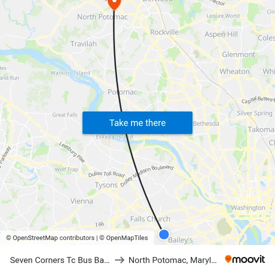 Seven Corners Tc Bus Bay C to North Potomac, Maryland map