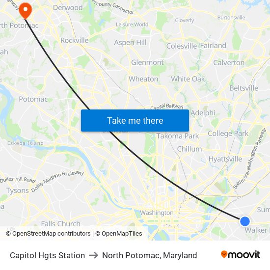 Capitol Hgts Station to North Potomac, Maryland map