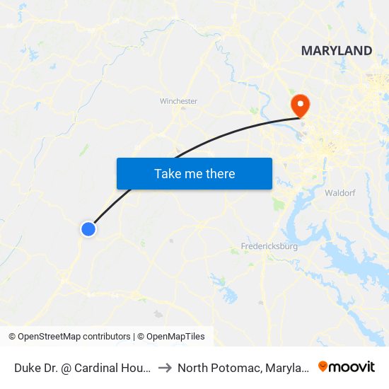 Duke Dr. @ Cardinal House to North Potomac, Maryland map