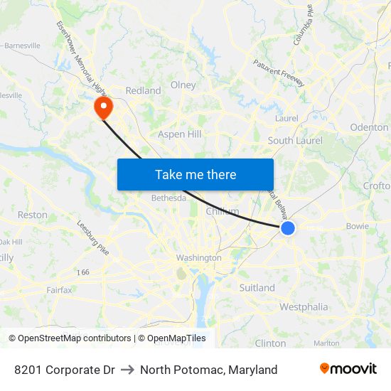 8201 Corporate Dr to North Potomac, Maryland map