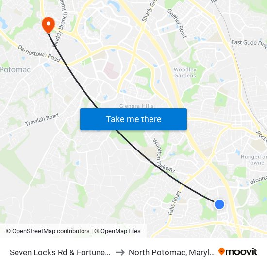 Seven Locks Rd & Fortune Terr to North Potomac, Maryland map