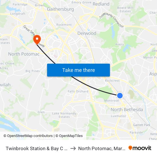 Twinbrook Station & Bay C - West to North Potomac, Maryland map