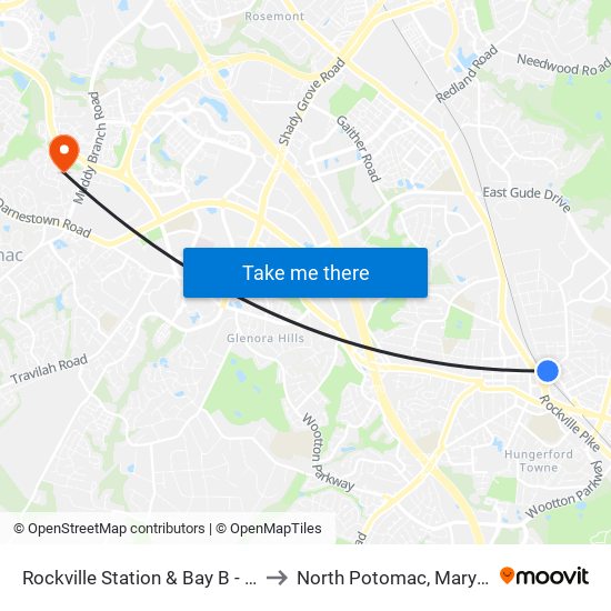 Rockville Station & Bay B - East to North Potomac, Maryland map