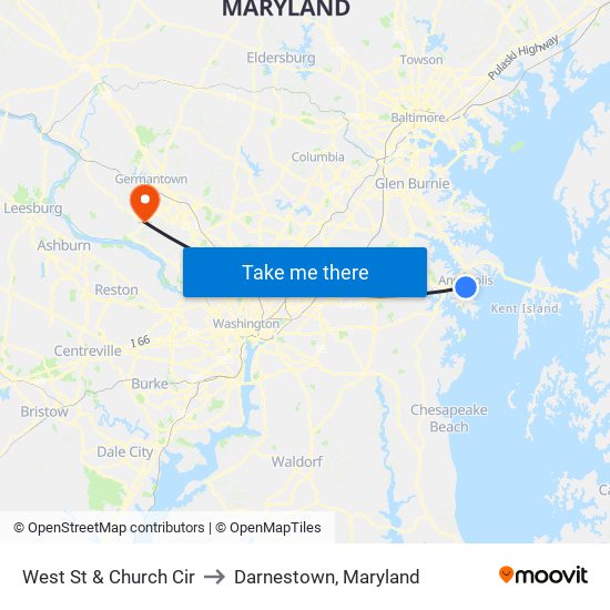 West St & Church Cir to Darnestown, Maryland map