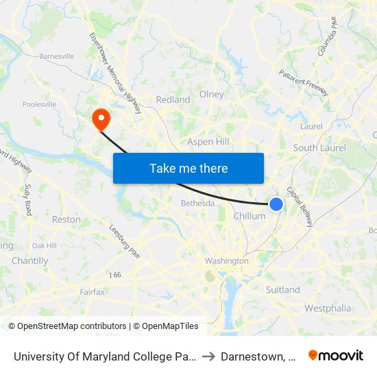 University Of Maryland College Park (Stadium Dr.) to Darnestown, Maryland map