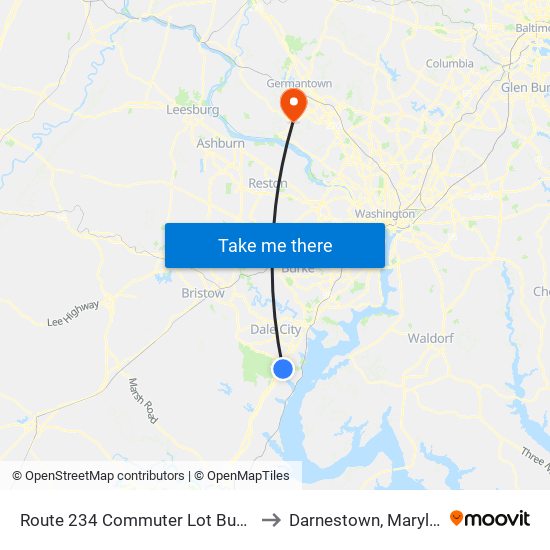 Route 234 Commuter Lot Bus Bay to Darnestown, Maryland map