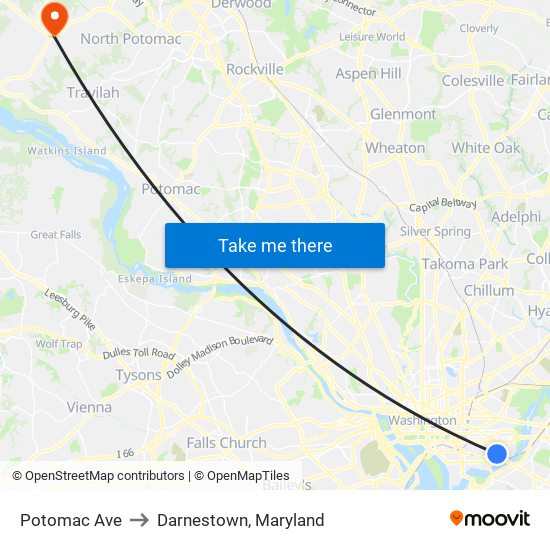 Potomac Ave to Darnestown, Maryland map