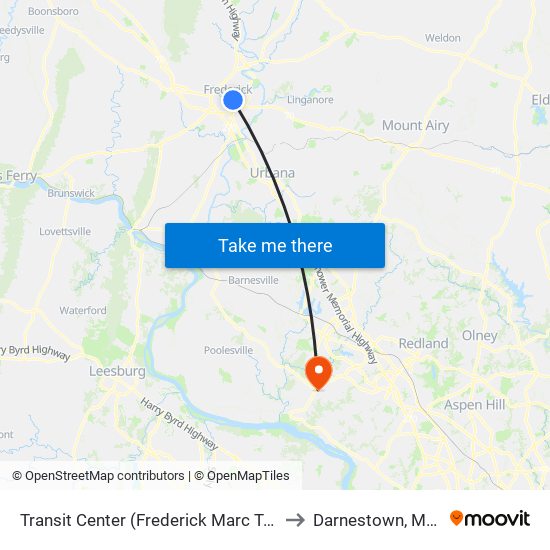 Transit Center (Frederick Marc Train Station) to Darnestown, Maryland map