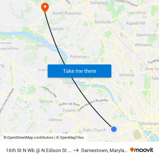 16th St N Wb @ N Edison St Ns to Darnestown, Maryland map