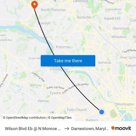 Wilson Blvd Eb @ N Monroe St FS to Darnestown, Maryland map