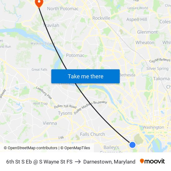 6th St S Eb @ S Wayne St FS to Darnestown, Maryland map