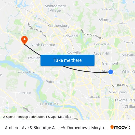 Amherst Ave & Blueridge Ave to Darnestown, Maryland map