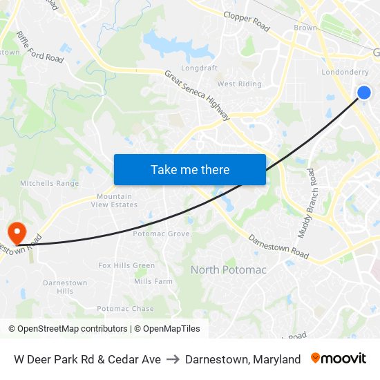 W Deer Park Rd & Cedar Ave to Darnestown, Maryland map