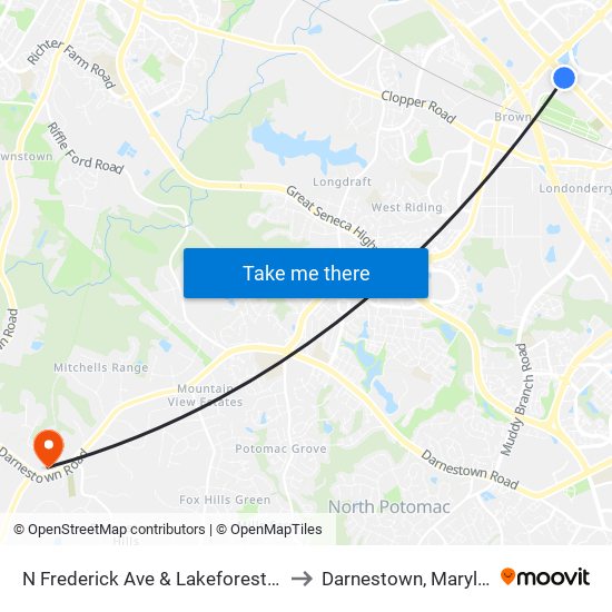 N Frederick Ave & Lakeforest Blvd to Darnestown, Maryland map