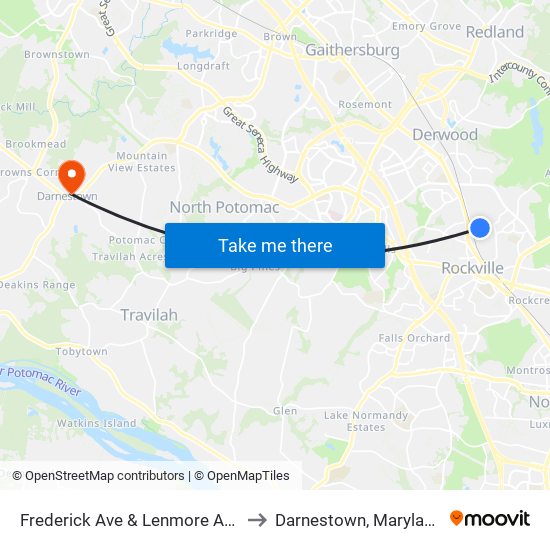 Frederick Ave & Lenmore Ave to Darnestown, Maryland map