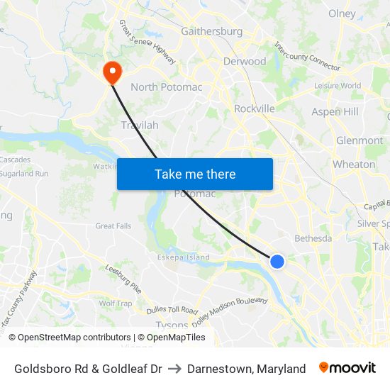 Goldsboro Rd & Goldleaf Dr to Darnestown, Maryland map