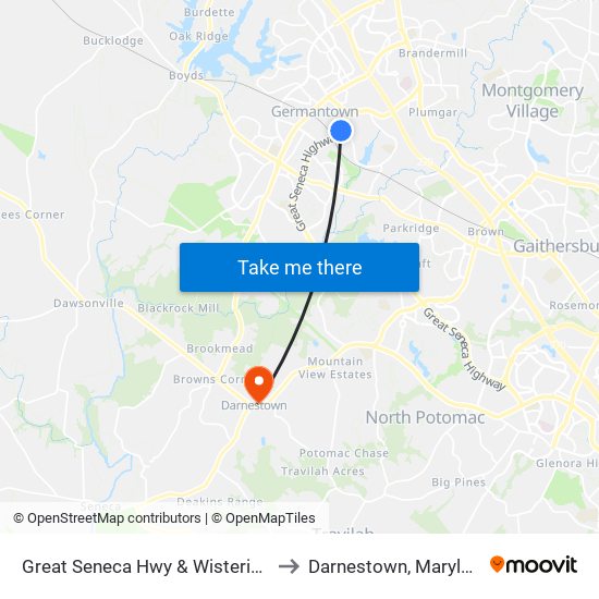 Great Seneca Hwy & Wisteria Dr to Darnestown, Maryland map