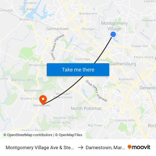 Montgomery Village Ave & Stedwick Rd to Darnestown, Maryland map