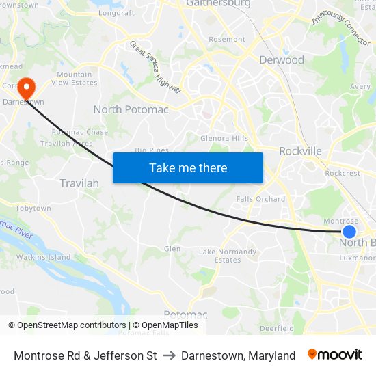 Montrose Rd & Jefferson St to Darnestown, Maryland map