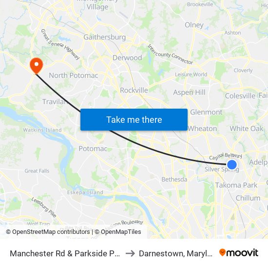 Manchester Rd & Parkside Plaza to Darnestown, Maryland map