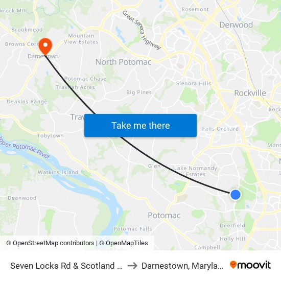 Seven Locks Rd & Scotland Dr to Darnestown, Maryland map