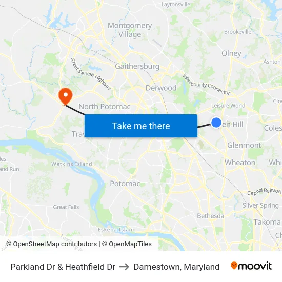 Parkland Dr & Heathfield Dr to Darnestown, Maryland map