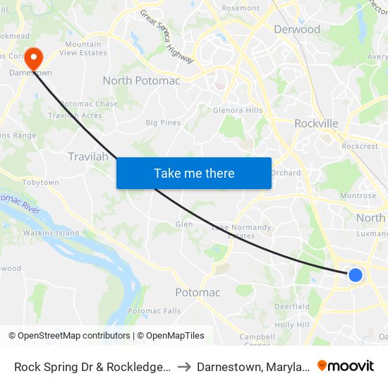 Rock Spring Dr & Rockledge Dr to Darnestown, Maryland map