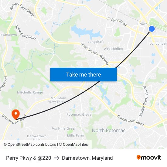 Perry Pkwy & @220 to Darnestown, Maryland map