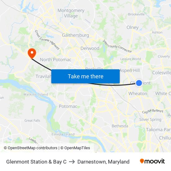 Glenmont Station & Bay C to Darnestown, Maryland map