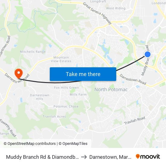 Muddy Branch Rd & Diamondback Dr to Darnestown, Maryland map