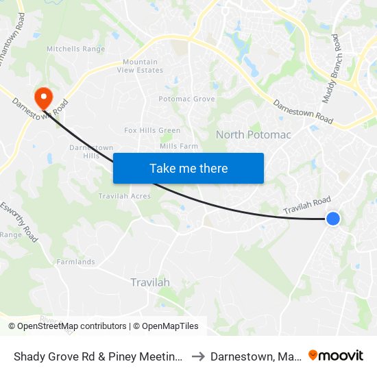 Shady Grove Rd & Piney Meetinghouse Rd to Darnestown, Maryland map